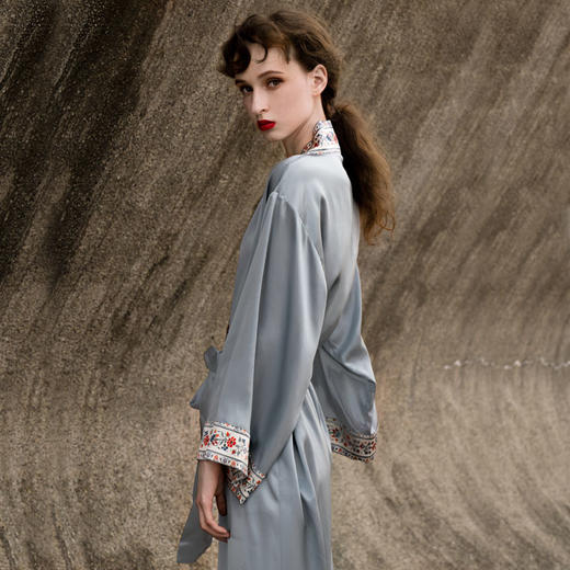 Solo seta重磅真丝睡袍女晨袍桑蚕丝浴袍丝绸中国风2025秋冬 商品图4