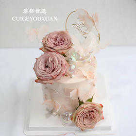 蝶恋金玫  玫瑰花蝴蝶女神蛋糕