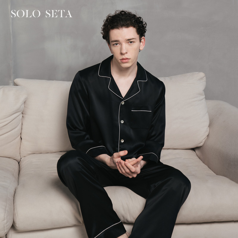 Solo seta22姆米重磅真丝男士睡衣套装桑蚕丝家居服2025秋冬