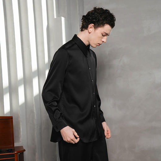 Solo seta25姆米重磅真丝睡衣上装长袖男秋冬高级感外穿丝绸 商品图3