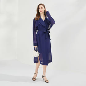 RE8B5斯尔丽瑟俪上新两穿纯色系高开叉飘逸风衣式连衣裙