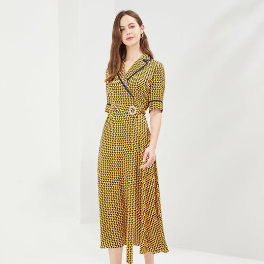 RF8B3斯尔丽瑟俪2022夏上新合体系腰翻驳领碎花撞色长款连衣裙 商品图2
