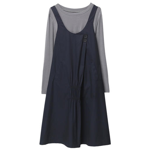 2022春季新款女装文艺气质纯色连衣裙 圆领长袖T背带裙两件套裙  HR-WL62269 商品图4