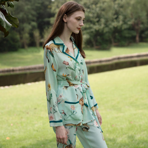 Solo seta真丝印花睡衣桑蚕丝可外穿女丝绸秋冬套装家居服 商品图4