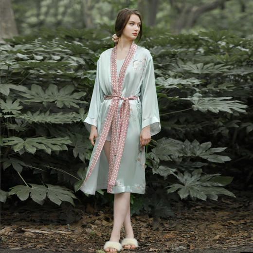Solo seta真丝睡袍女士22姆米重磅桑蚕丝晨袍中长款浴袍睡衣秋冬 商品图3