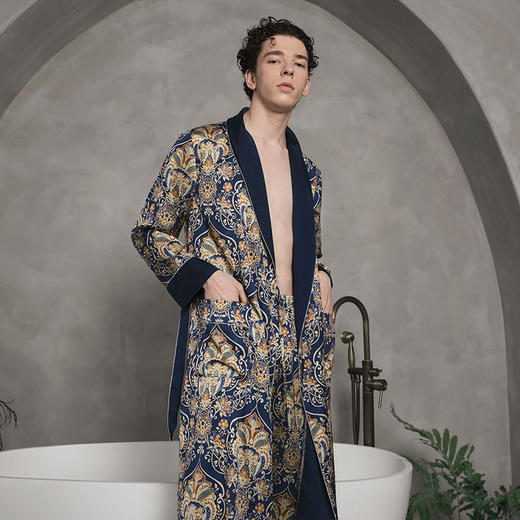 Solo seta22姆米真丝睡袍睡衣男长袖蚕丝家居服长款丝绸秋冬 商品图1