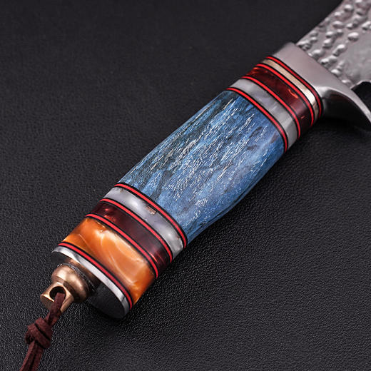 非洲野狼大马士革手工刀收藏刀固化稳定木手柄户外战术直刀 商品图2