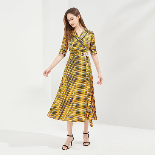 RF8B3斯尔丽瑟俪2022夏上新合体系腰翻驳领碎花撞色长款连衣裙 商品图3