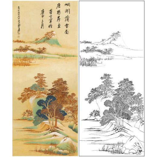 张大千竖幅工笔山水白描底稿《仿董其昌峒关蒲雪图》临摹勾线高清打印稿QD12 商品图0