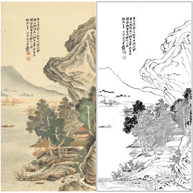 【大彩图】张大千工笔白描底稿《沧浪渔笛图》临摹高清打印稿QD01