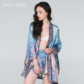 Solo seta22姆米重磅真丝睡袍仙女范清新晨衣家居服两件套丝绸晨袍秋冬