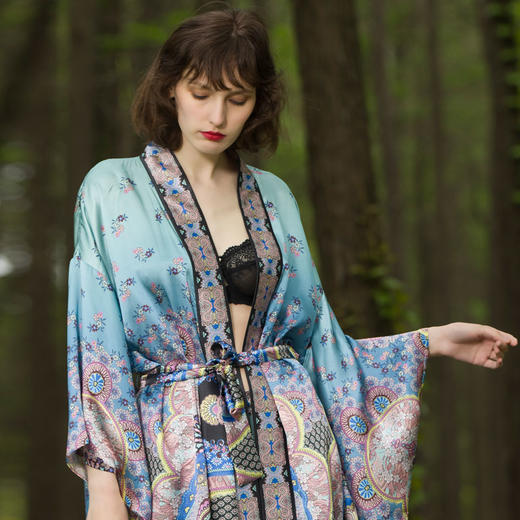 Solo seta22姆米重磅真丝睡袍仙女范清新晨衣家居服两件套丝绸晨袍秋冬 商品图2