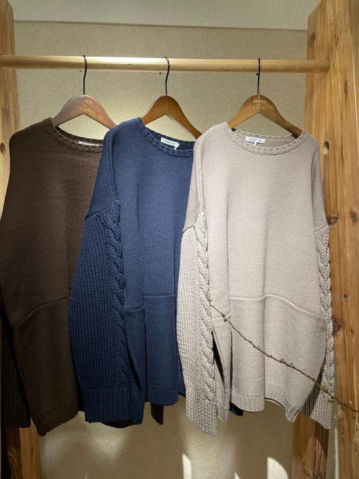 （4折）HAOLU棕色浅棕藏蓝圆领毛衣 商品图12