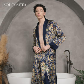 Solo seta22姆米真丝睡袍睡衣男长袖蚕丝家居服长款丝绸秋冬