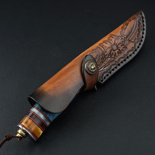 非洲野狼大马士革手工刀收藏刀固化稳定木手柄户外战术直刀 商品图4