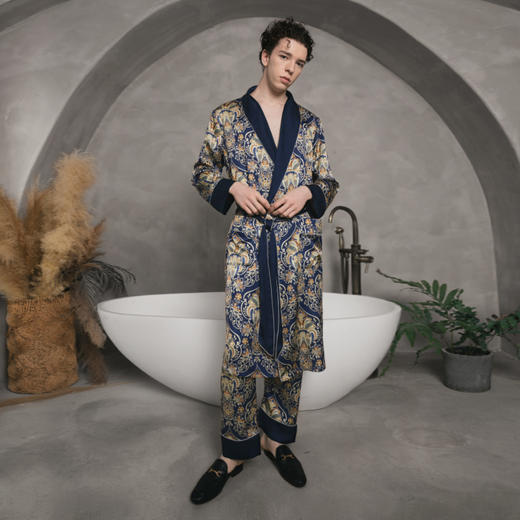 Solo seta22姆米真丝睡袍睡衣男长袖蚕丝家居服长款丝绸秋冬 商品图2