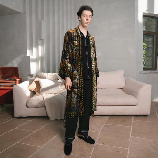 Solo seta丝绒睡袍男士秋冬家居服晨袍中长款高级感法式婚礼 商品图2