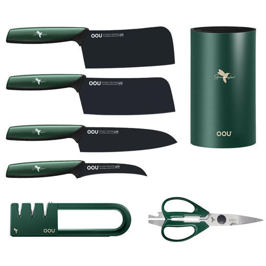 OOU!翡翠绿蜂鸟七件套厨房家用斩骨刀菜刀厨师刀水果刀全套组合厨具黑刀翡翠蜂鸟【德国钢7件套】 商品图1