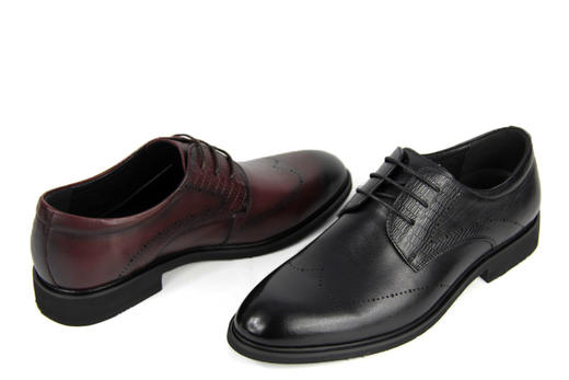 豪行秋款10374305布洛克皮鞋英伦韩版真皮增高正装商务透气男鞋  只有酒红 商品图3