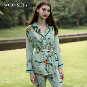Solo seta真丝印花睡衣桑蚕丝可外穿女丝绸秋冬套装家居服
