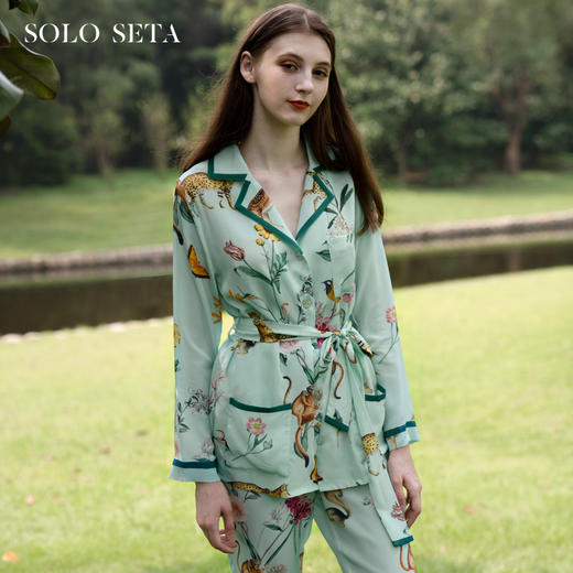 Solo seta真丝印花睡衣桑蚕丝可外穿女丝绸秋冬套装家居服 商品图0
