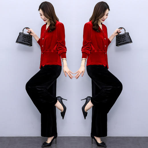 2022年春季圆领个性气质款金丝绒时尚优雅潮流舒适套装  HRYZ7736 商品图4