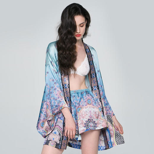 Solo seta22姆米重磅真丝睡袍仙女范清新晨衣家居服两件套丝绸晨袍秋冬 商品图1