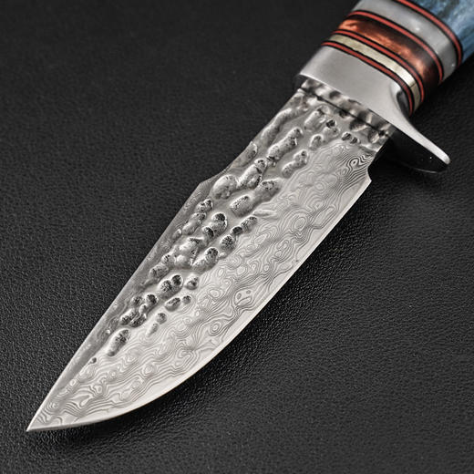 非洲野狼大马士革手工刀收藏刀固化稳定木手柄户外战术直刀 商品图1