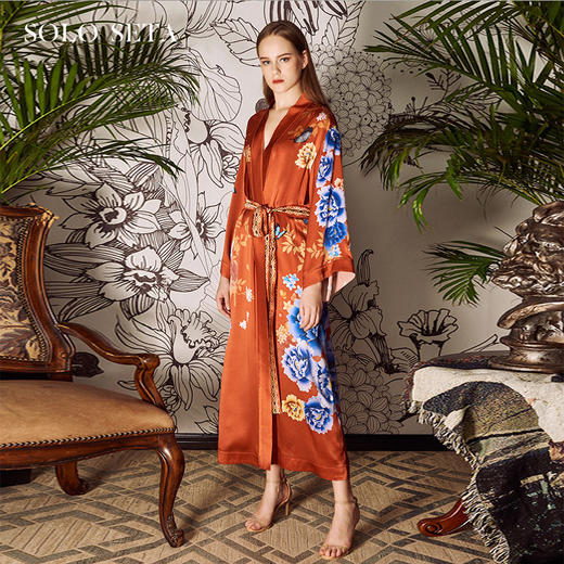 Solo seta重磅真丝睡袍女桑蚕丝新娘晨袍可外穿中国风家居服秋冬 商品图0