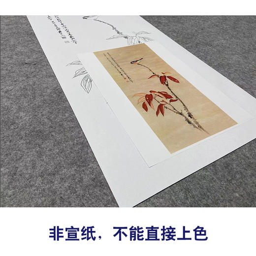 张大千竖幅工笔花鸟白描底稿《红叶青禽》临摹勾线高清打印稿QD29 商品图2