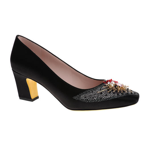 sheme新中式《高山族》系列原创文化设计真皮女鞋小方头粗跟真丝刺绣烫钻单鞋优雅时尚可定制 商品图4