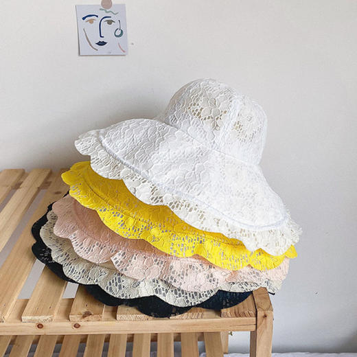 儿童夏季防晒帽大檐女童薄款太阳帽蕾丝公主帽子女宝宝洋气遮阳帽 商品图9