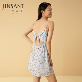 金三塔100%桑蚕丝印花美背蝴蝶结女士真丝时尚吊带裙家居服睡衣  YSFCB306