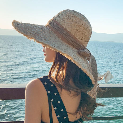 ins网红名媛大沿拉菲草帽时尚气质大檐海边度假沙滩帽遮阳防晒帽 商品图2