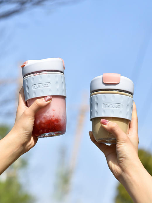 泰福高双饮口玻璃杯 390ml玻璃水杯便携咖啡杯女冬季可爱带吸管杯大容量泡茶杯子 商品图1