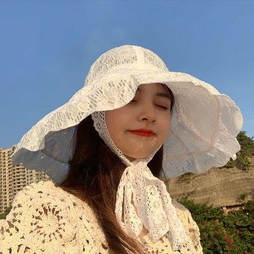 女子夏季大檐防晒帽亲子洋气遮阳帽女童薄款太阳帽蕾丝公主帽子女 商品图1