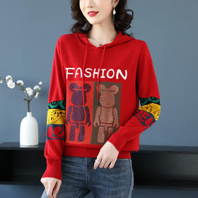 QY  XZ2207字母拼色短款套头连帽针织衫【优】