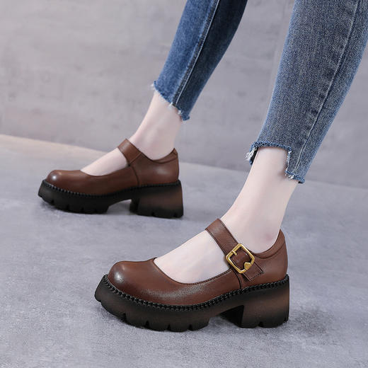 YR  A627松糕厚底单鞋真皮搭扣大头鞋头层牛皮 商品图1