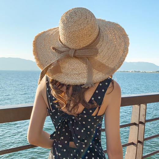ins网红名媛大沿拉菲草帽时尚气质大檐海边度假沙滩帽遮阳防晒帽 商品图1