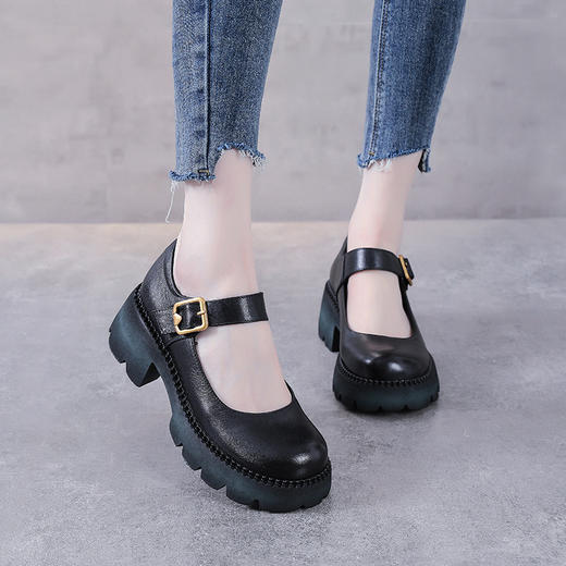 YR  A627松糕厚底单鞋真皮搭扣大头鞋头层牛皮 商品图0