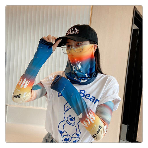 防晒面罩冰丝袖套夏男女防紫外线骑行开车薄款冰袖护颈面纱遮脸罩 商品图5
