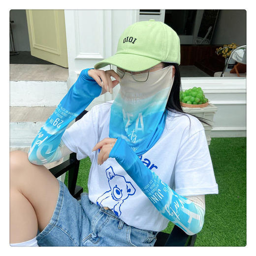 防晒面罩冰丝袖套夏男女防紫外线骑行开车薄款冰袖护颈面纱遮脸罩 商品图7