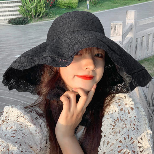女子夏季大檐防晒帽亲子洋气遮阳帽女童薄款太阳帽蕾丝公主帽子女 商品图5
