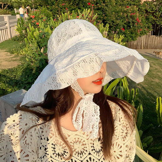 女子夏季大檐防晒帽亲子洋气遮阳帽女童薄款太阳帽蕾丝公主帽子女 商品图2