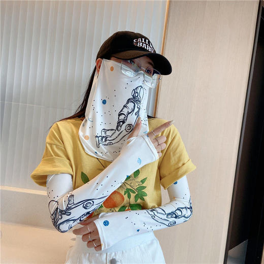 防晒面罩冰丝袖套夏男女防紫外线骑行开车薄款冰袖护颈面纱遮脸罩 商品图3