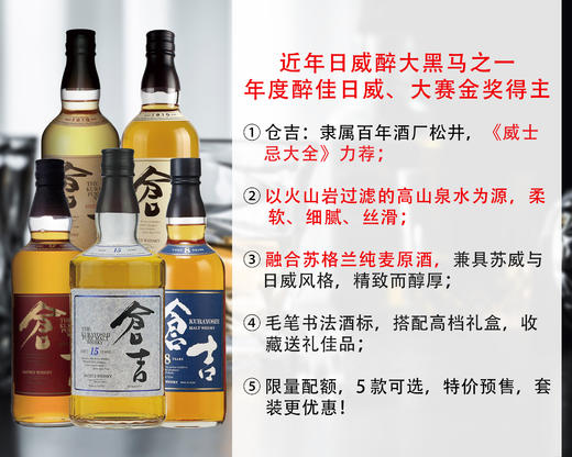 【尾货清仓，限量2瓶】年度醉佳日本威士忌：仓吉纯麦威士忌（礼盒）（5款可选） 商品图0