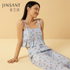 金三塔100%桑蚕丝印花荷叶边女士真丝睡衣印花吊带长裤套家居服可外穿  YSFCB404 商品缩略图0