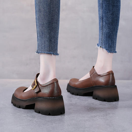 YR  A627松糕厚底单鞋真皮搭扣大头鞋头层牛皮 商品图3