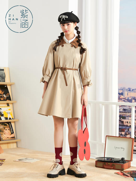 ZIHAN紫涵收腰翻领A版风衣外套女2022春新款风衣Z2Z02AS322 商品图2