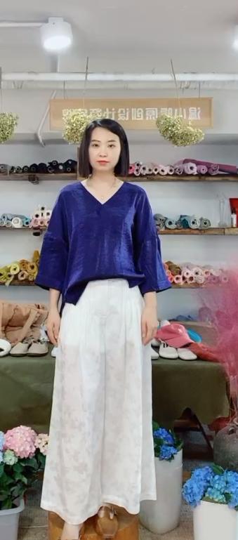 【抖音专属】2022春款阔腿裤（22709183刺绣白） 商品图0